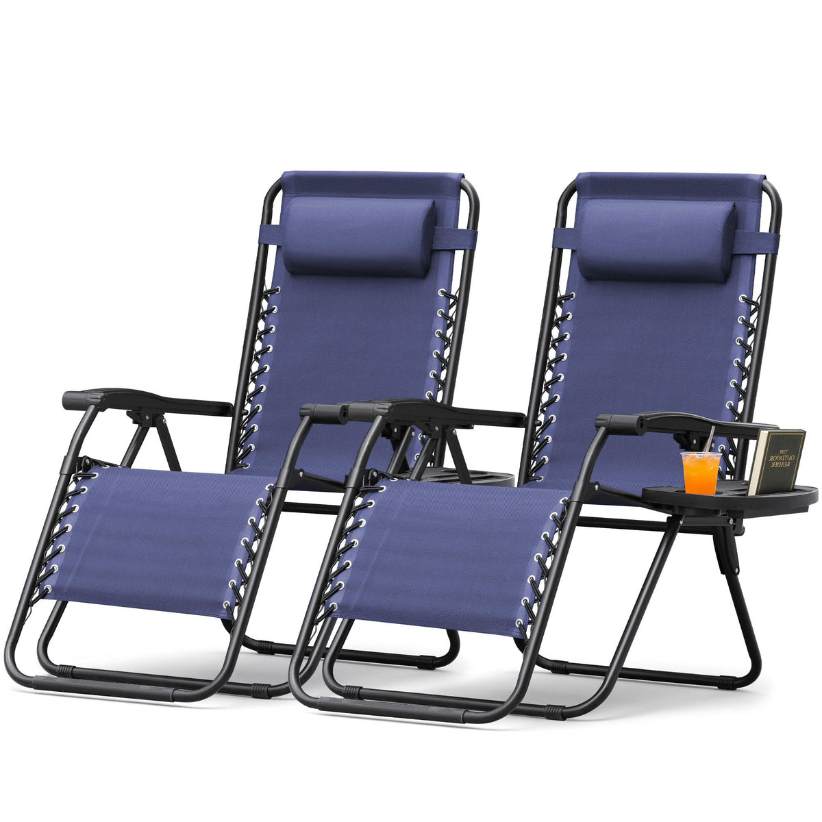 Zero Gravity Chair with Cup Holder Pillows Set of 2 Blue J923173