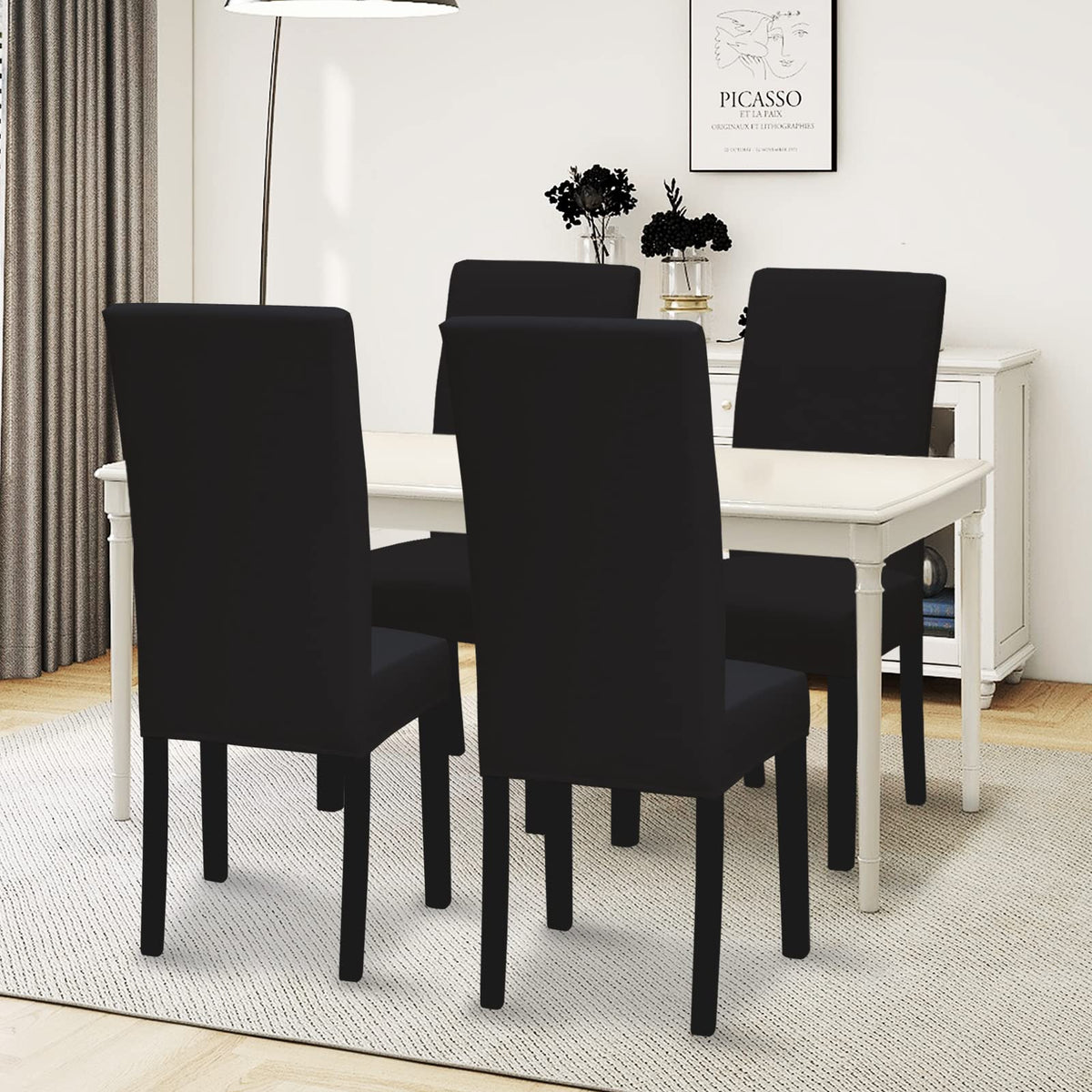 Black Stretch Dining Room Chair Slipcovers Set of 4 X7112