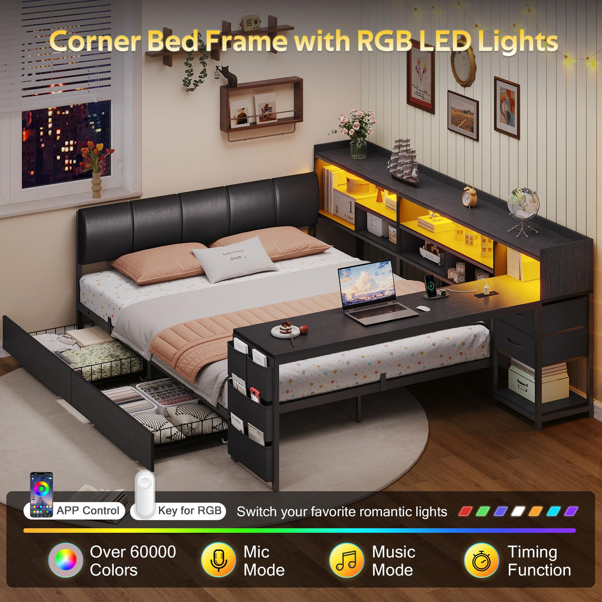 Corner Bed with Storage and Desk I6607