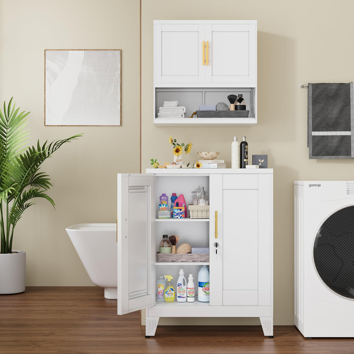 White 36" Metal Storage Cabinet with 2 Doors and 2 Adjustable Shelves R25352