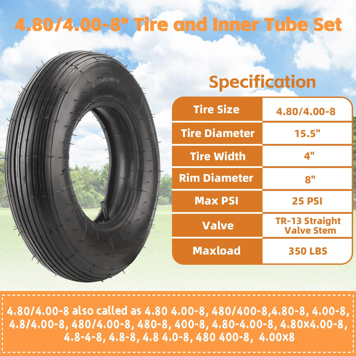4.80/4.00-8" Tire and Inner Tube Set E22394