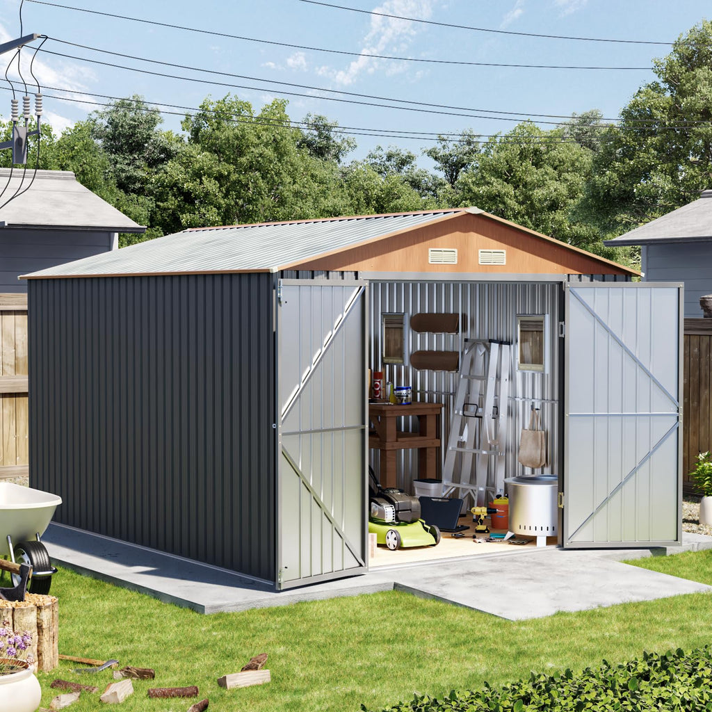 10x12x7.4FT Outdoor Storage Shed with Lockable Doors M3074