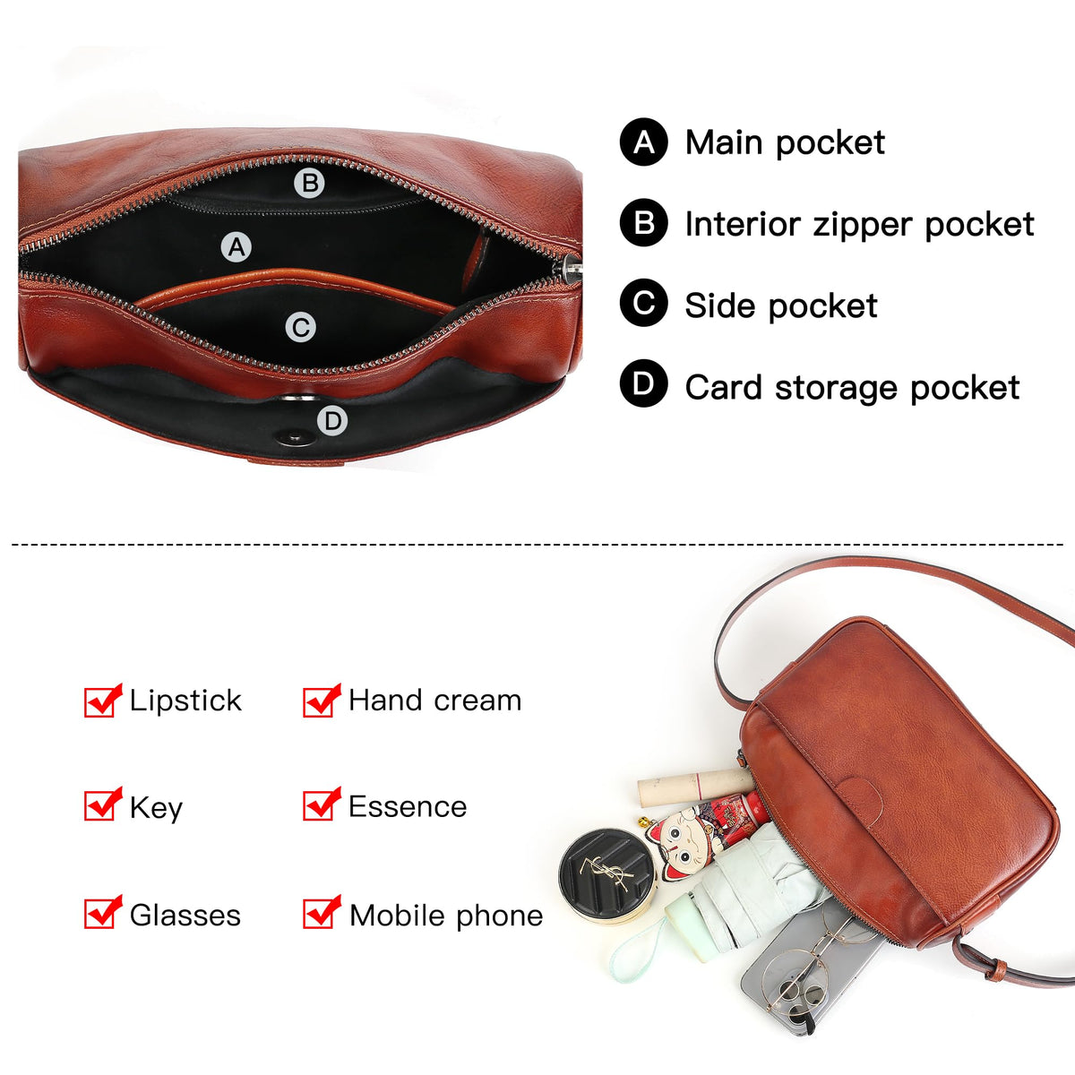 Genuine Leather Crossbody Bag X2433