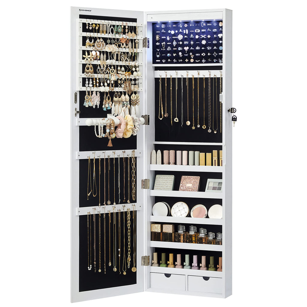 White Mirror Jewelry Cabinet with 2 Drawers Q545