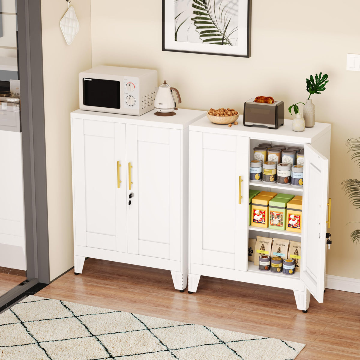 White 36" Metal Storage Cabinet with 2 Doors and 2 Adjustable Shelves R25352