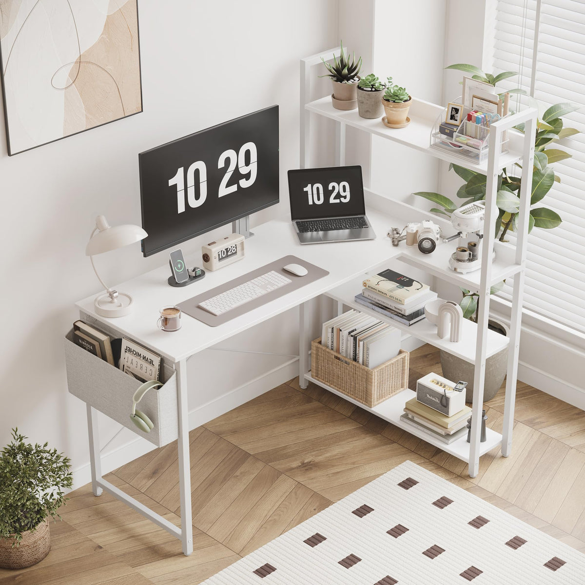47 Inch White Computer Desk with Bookshelf T997818