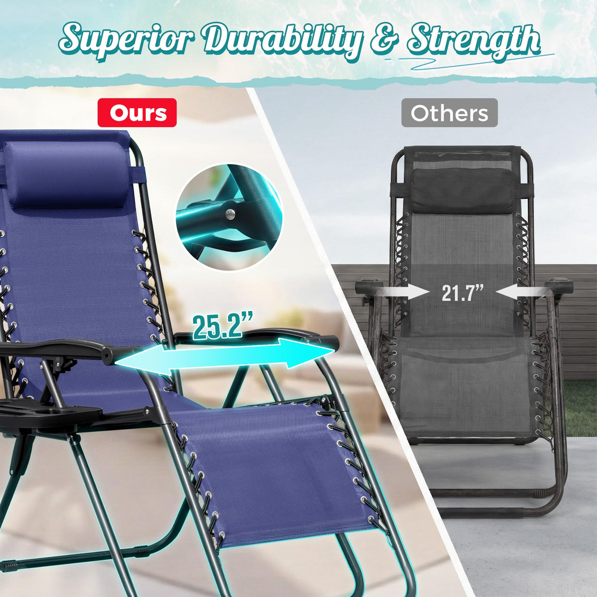 Zero Gravity Chair with Cup Holder Pillows Set of 2 Blue J923173