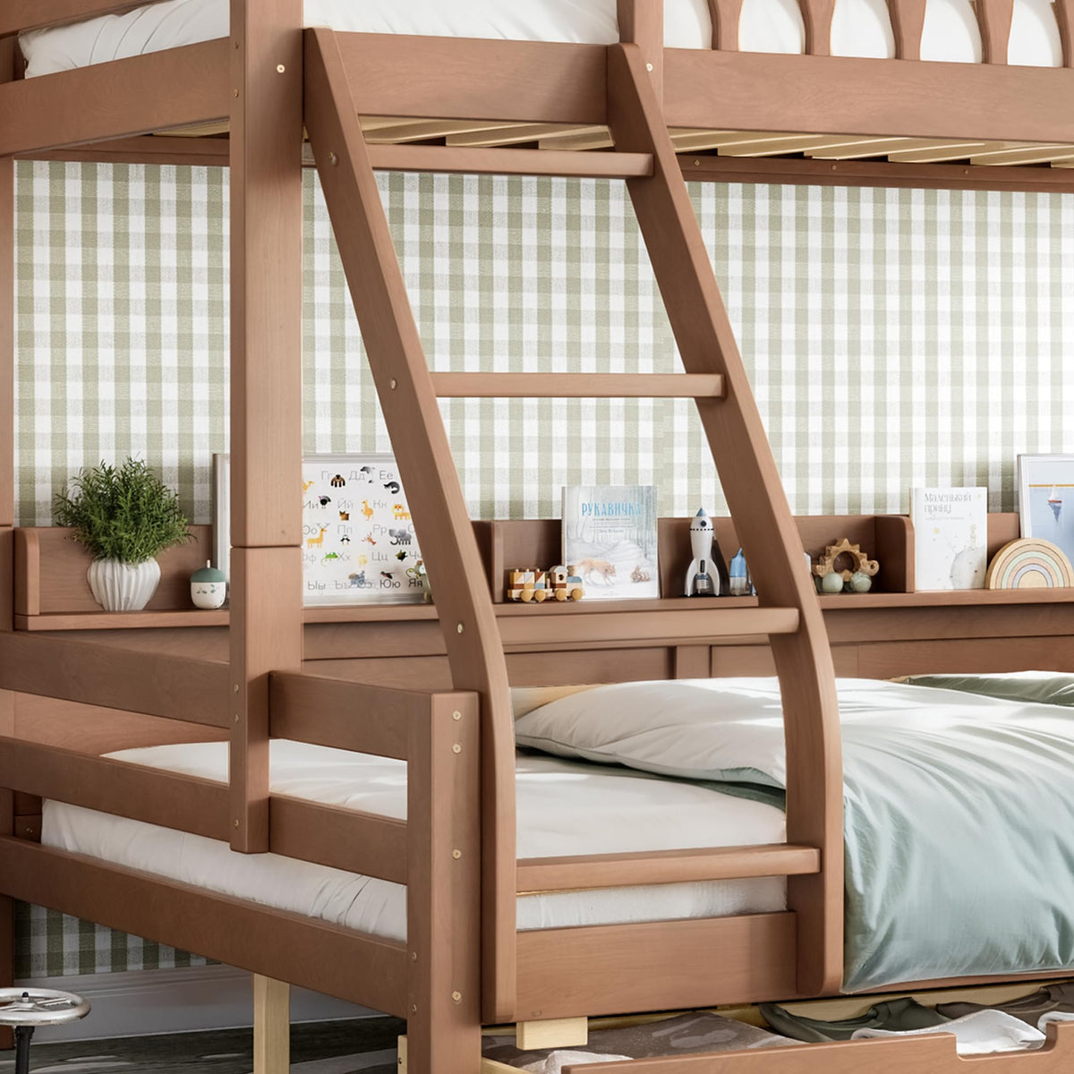 Twin Over Full Size Wooden Bunk Bed with Drawers & Ladder E19602