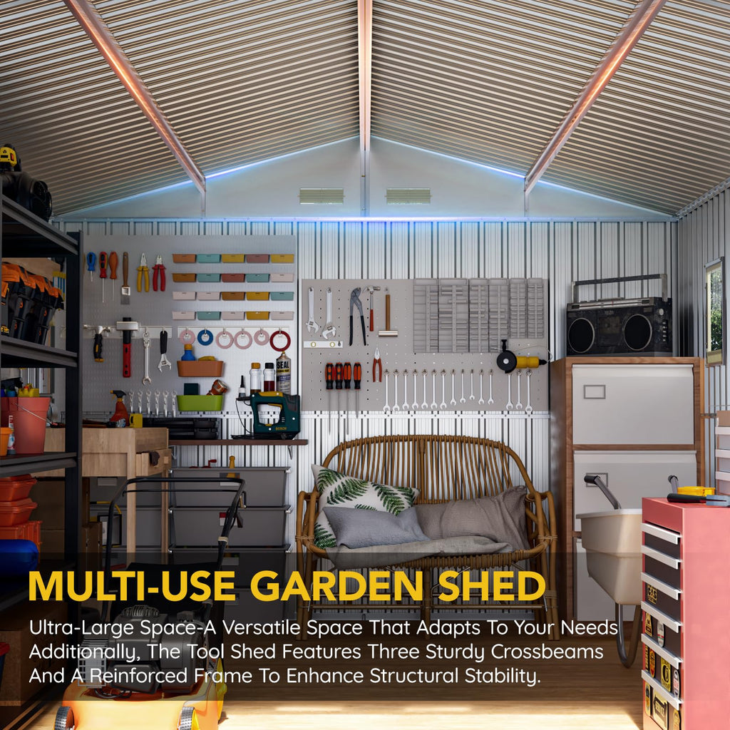 10x12x7.4FT Outdoor Storage Shed with Lockable Doors M3074
