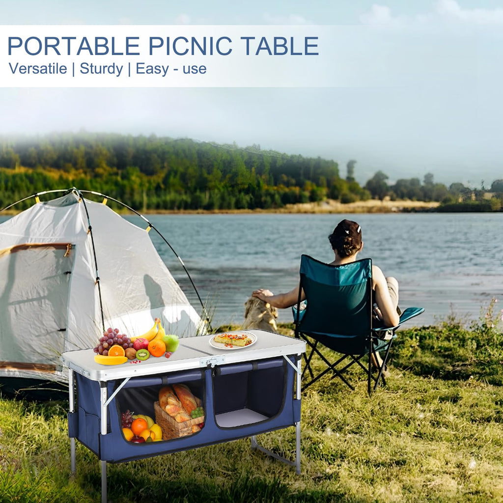 Folding Camping Table with Storage, 3 Height Adjustable, Lightweight, 4 Ft Aluminum A228684