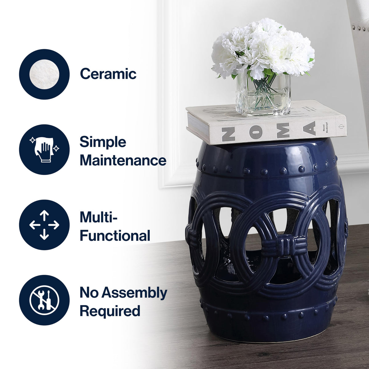 Navy Ceramic Garden Stool Side Table F2159