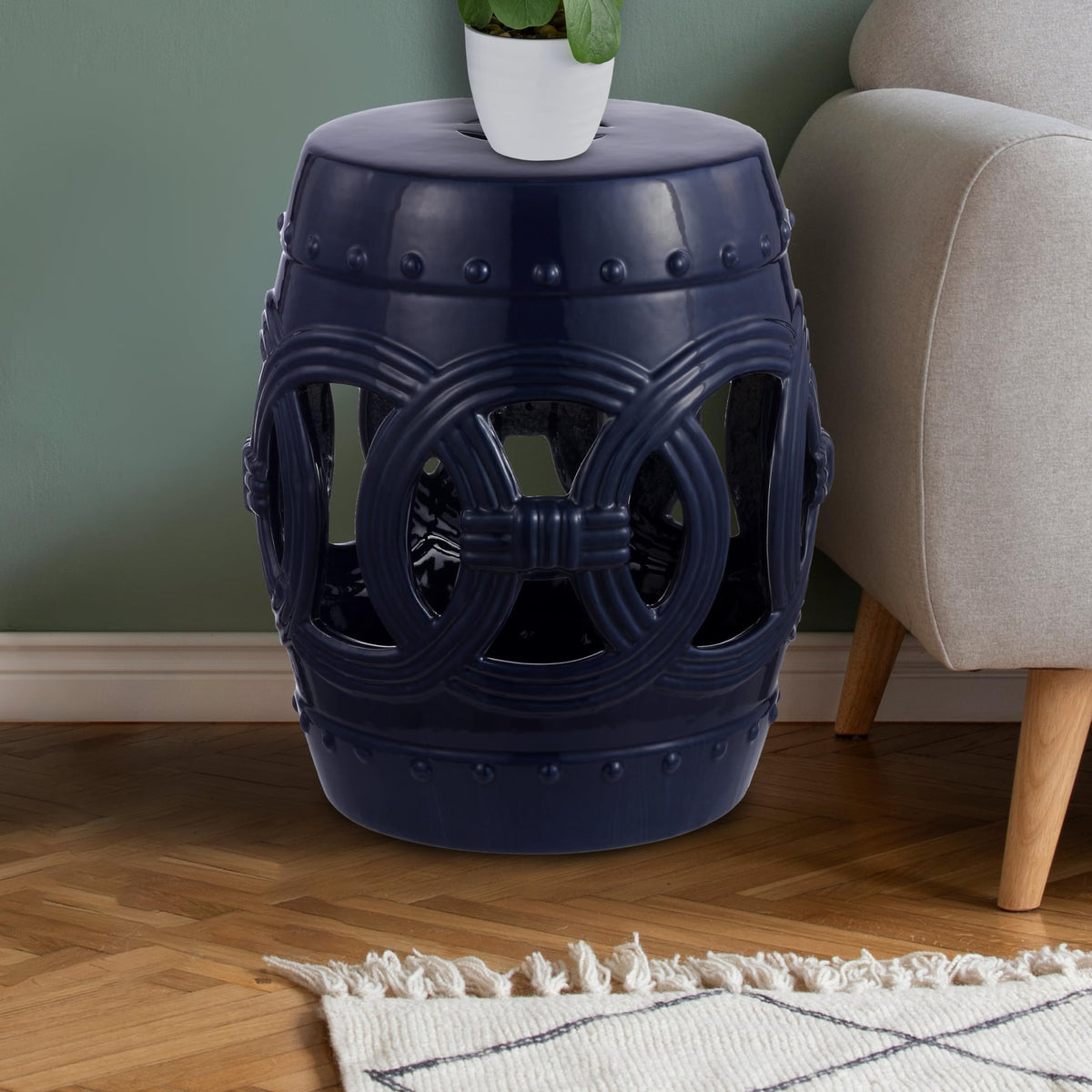 Navy Ceramic Garden Stool Side Table F2159