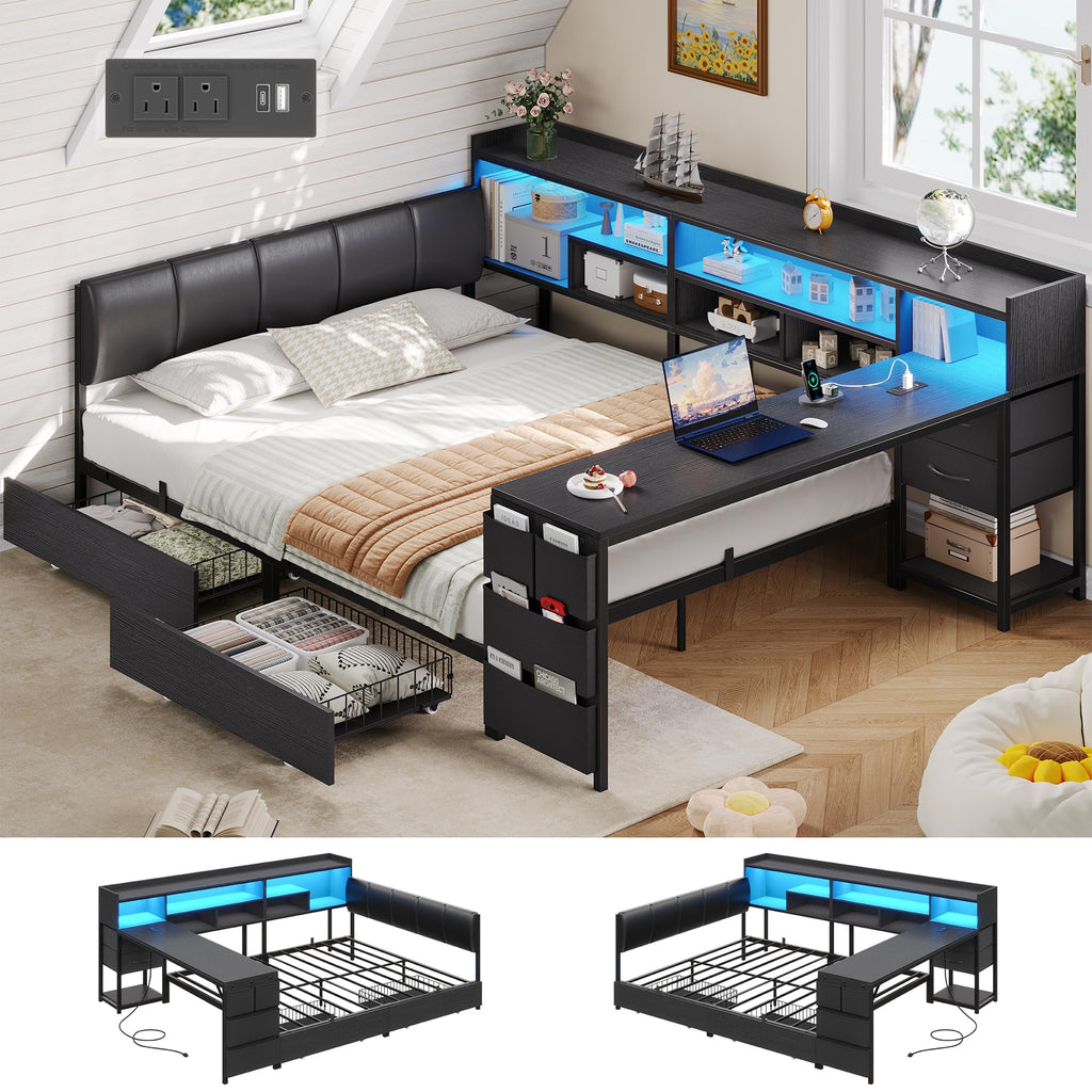 Corner Bed with Storage and Desk I6607