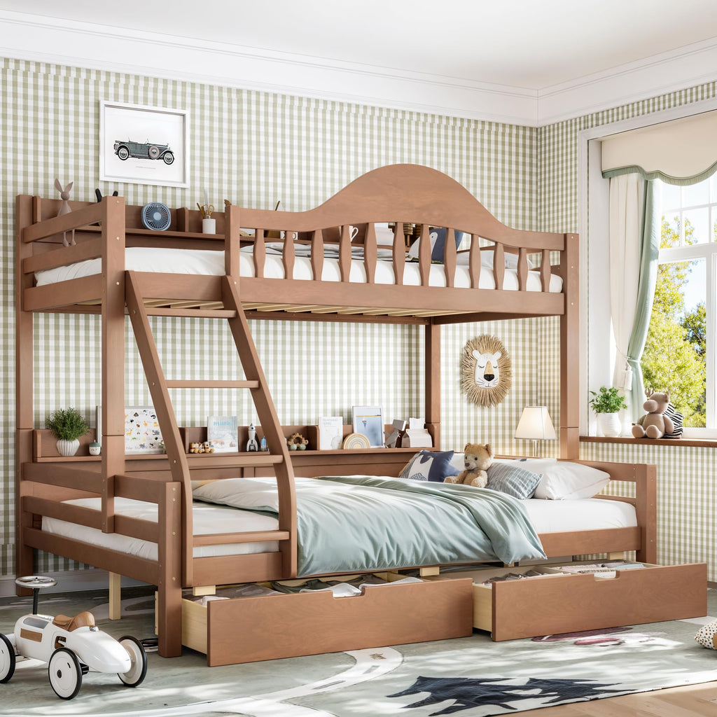 Twin Over Full Size Wooden Bunk Bed with Drawers & Ladder E19602