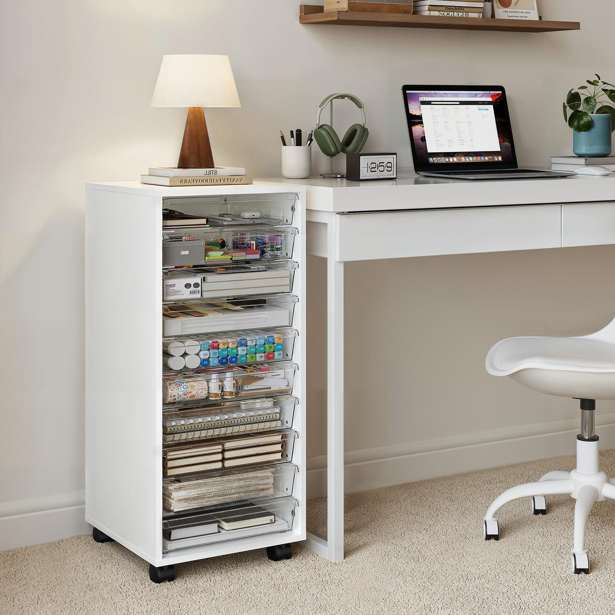 White 10 Drawer Rolling Storage Cart I3001