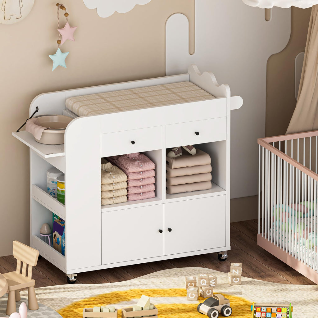 White 2 Drawer Baby Changing Table with Wheels Y2682