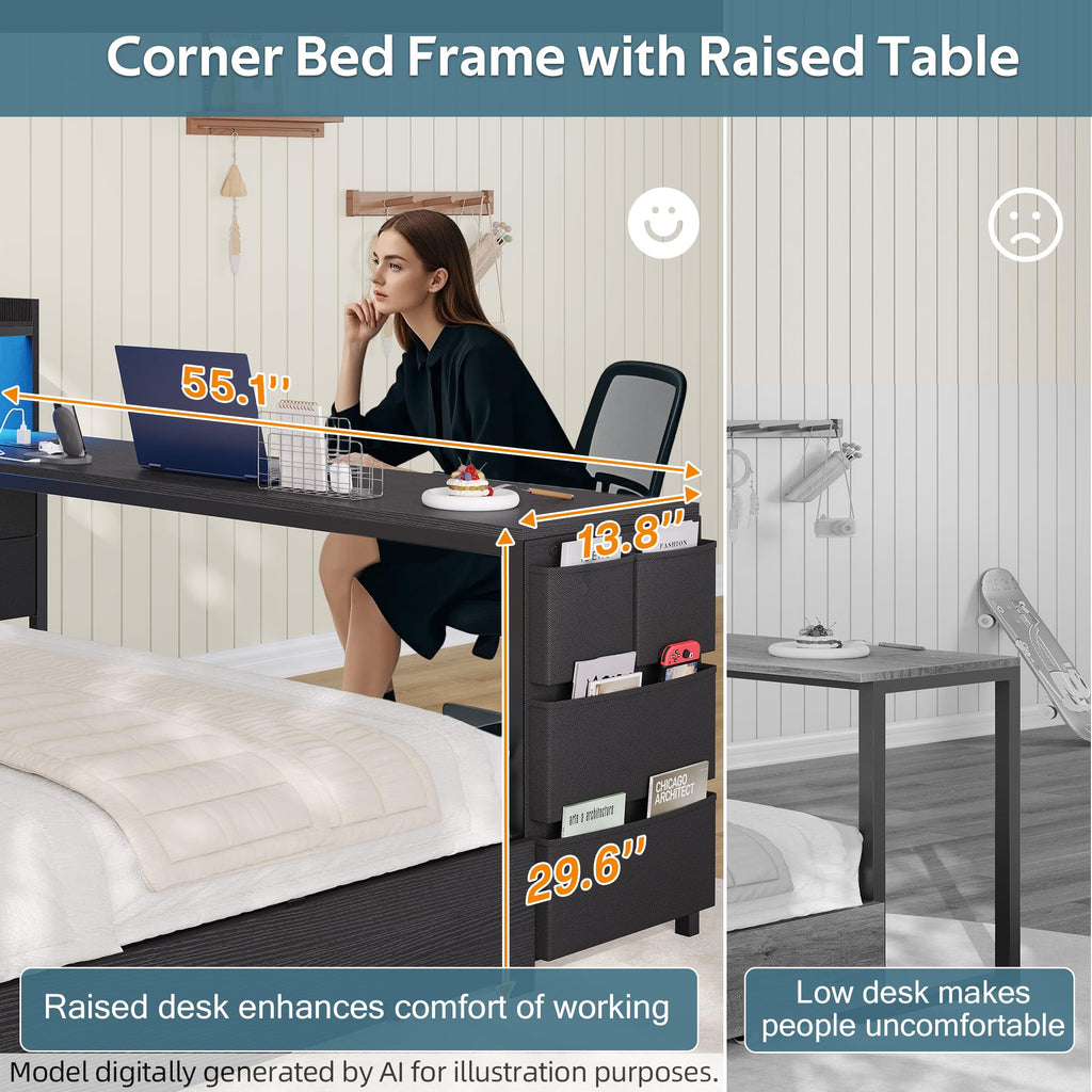 Corner Bed with Storage and Desk I6607
