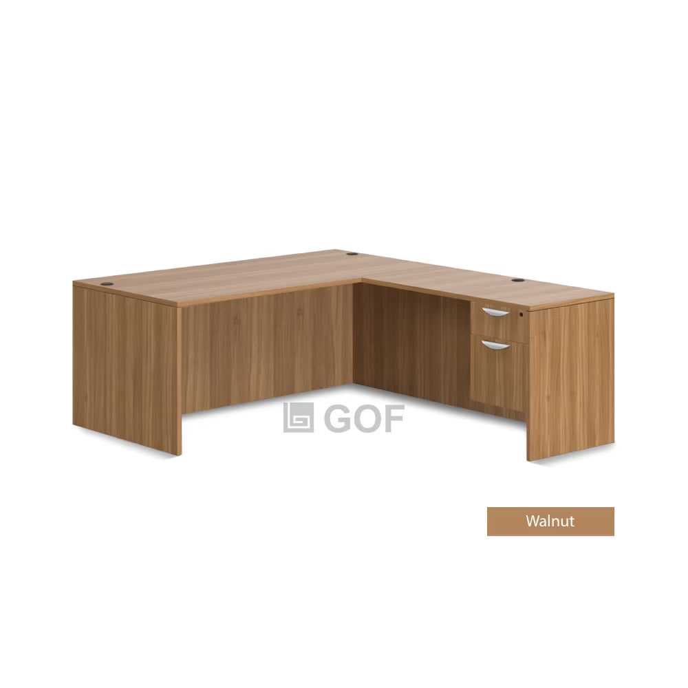 3 Person Workstation Cubicle with L-Shape Desk, Walnut E453178