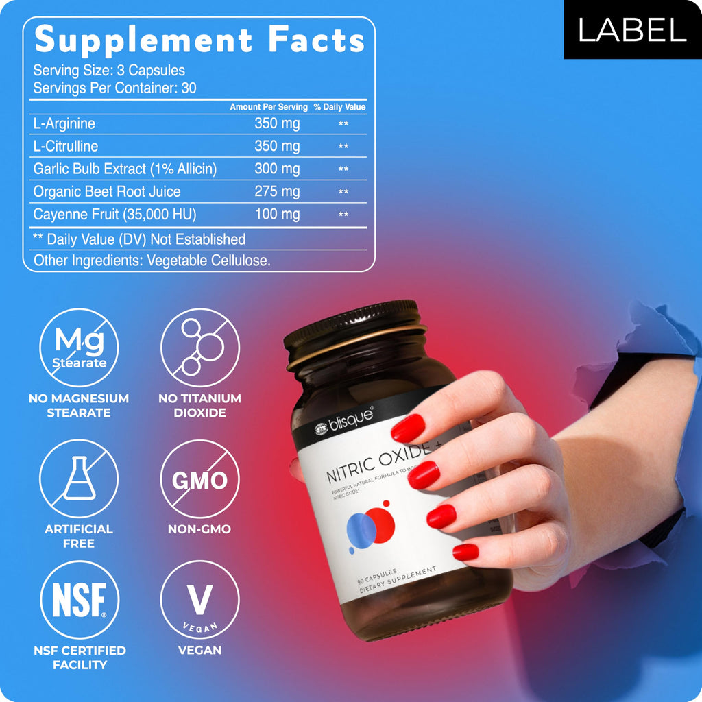90 Capsules Vegan Non-GMO Nitric Oxide Booster Supplement with L-Arginine, Cayenne Fruit, and Beet Root W200