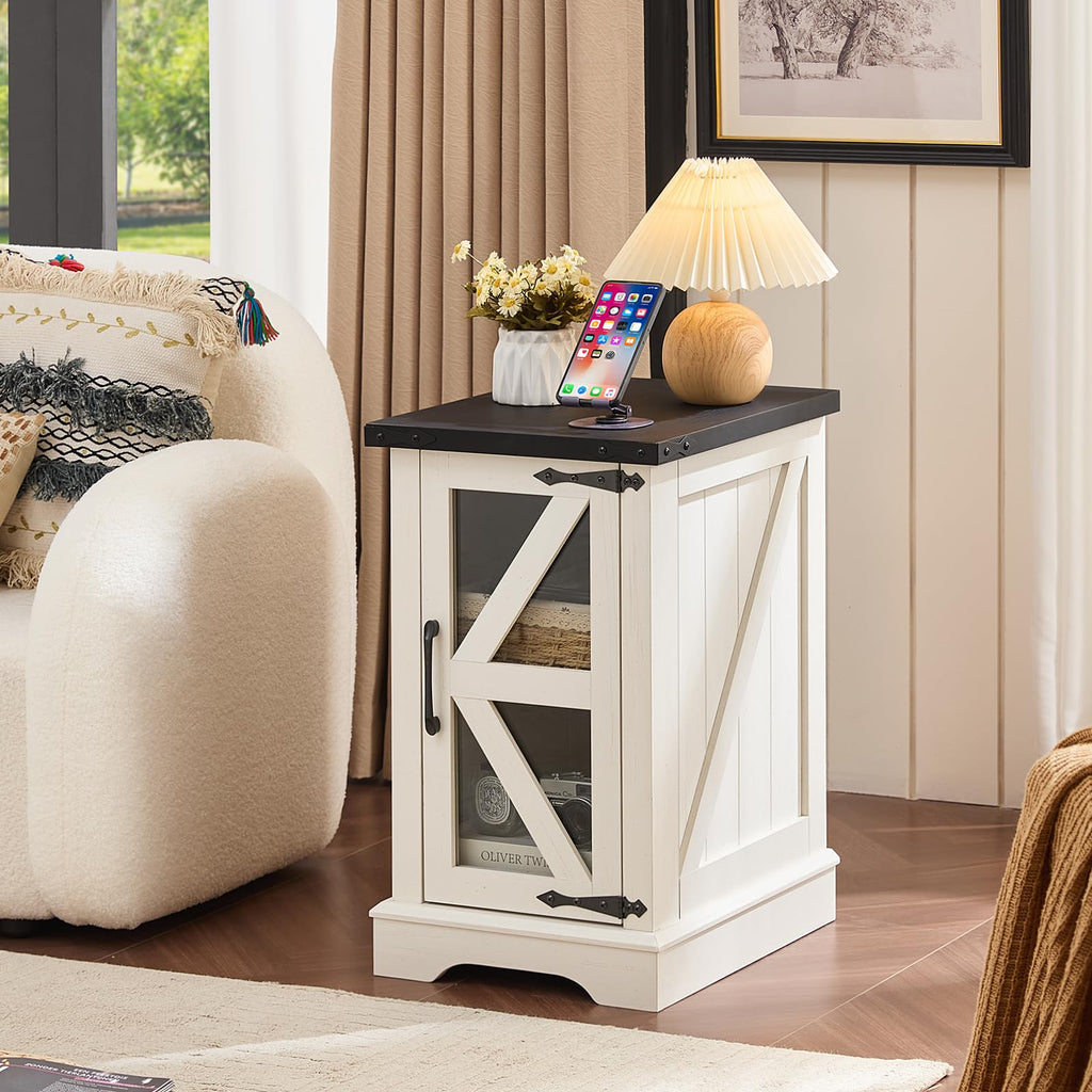 Narrow Night Stand with Glass Barn Door B8638