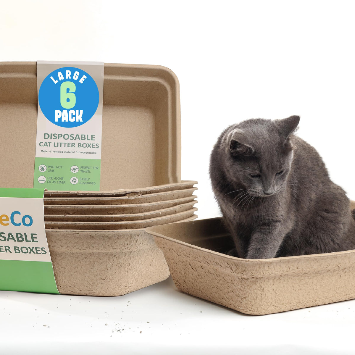 Large 6 Pack Leak Resistant Disposable Cat Litter Boxes D979459