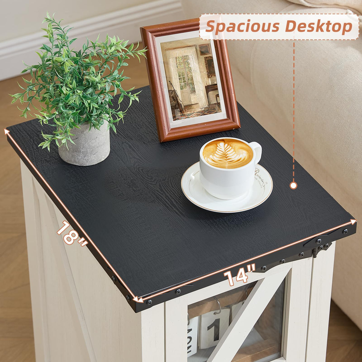 Narrow Night Stand with Glass Barn Door B8638