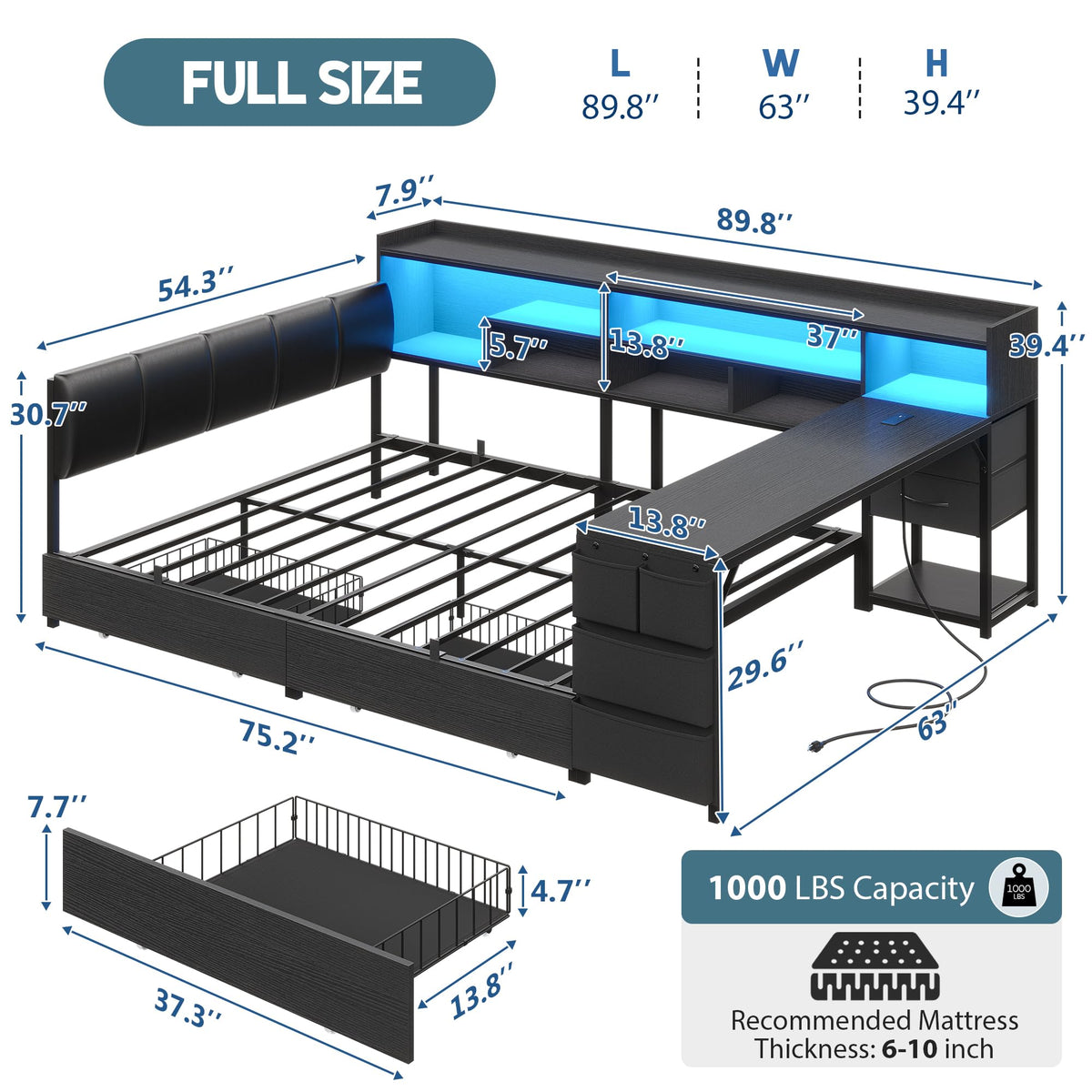 Corner Bed with Storage and Desk I6607