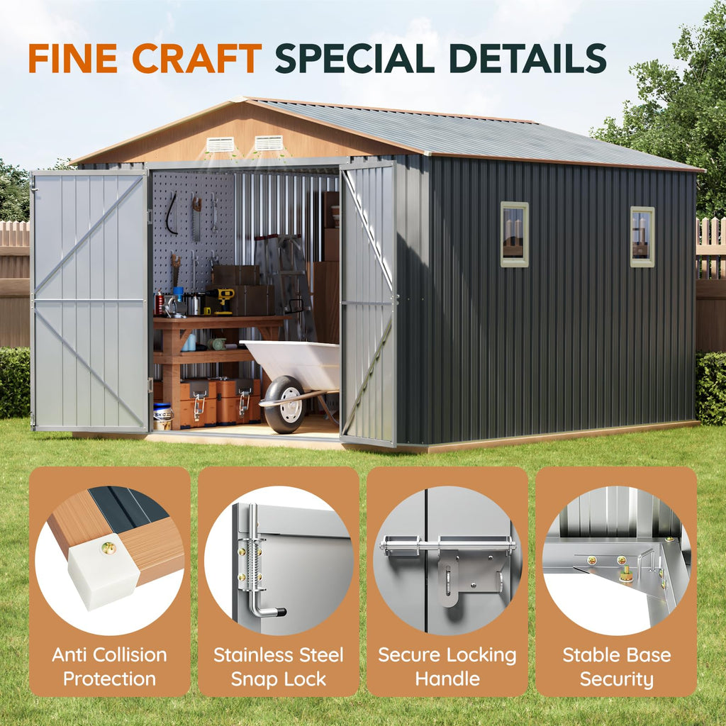 10x12x7.4FT Outdoor Storage Shed with Lockable Doors M3074