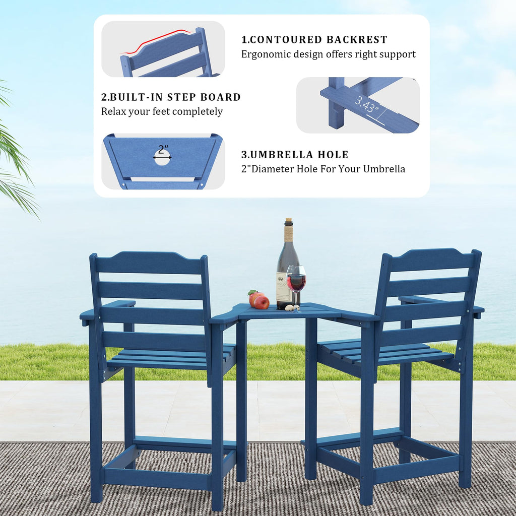 HDPE All-Weather Plastic Adirondack Chair Set of 2 Navy Blue R19438