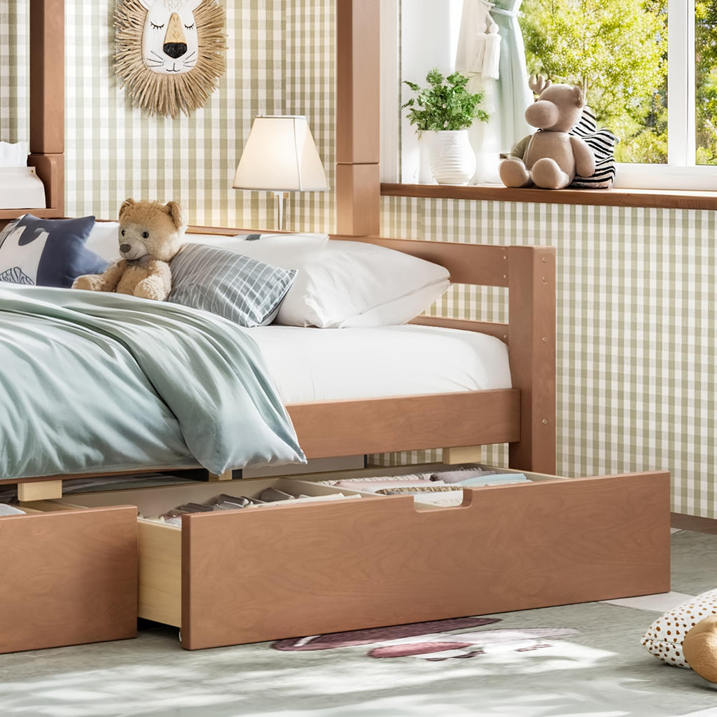 Twin Over Full Size Wooden Bunk Bed with Drawers & Ladder E19602