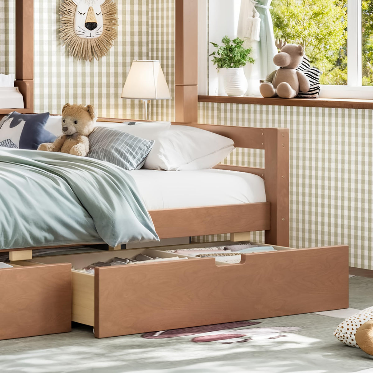 Twin Over Full Size Wooden Bunk Bed with Drawers & Ladder E19602
