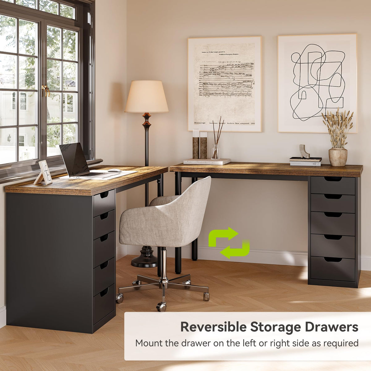 47 Inch Computer Desk with 5 Drawers Metal Frame H67127