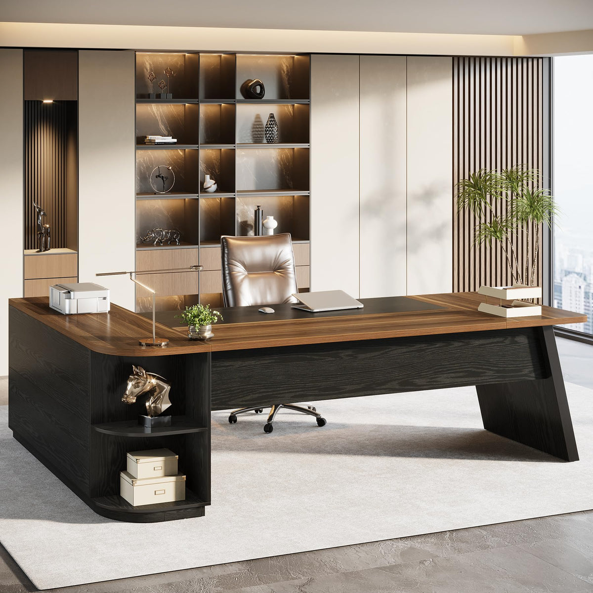79" L-Shaped Executive Desk with Cabinet W5476