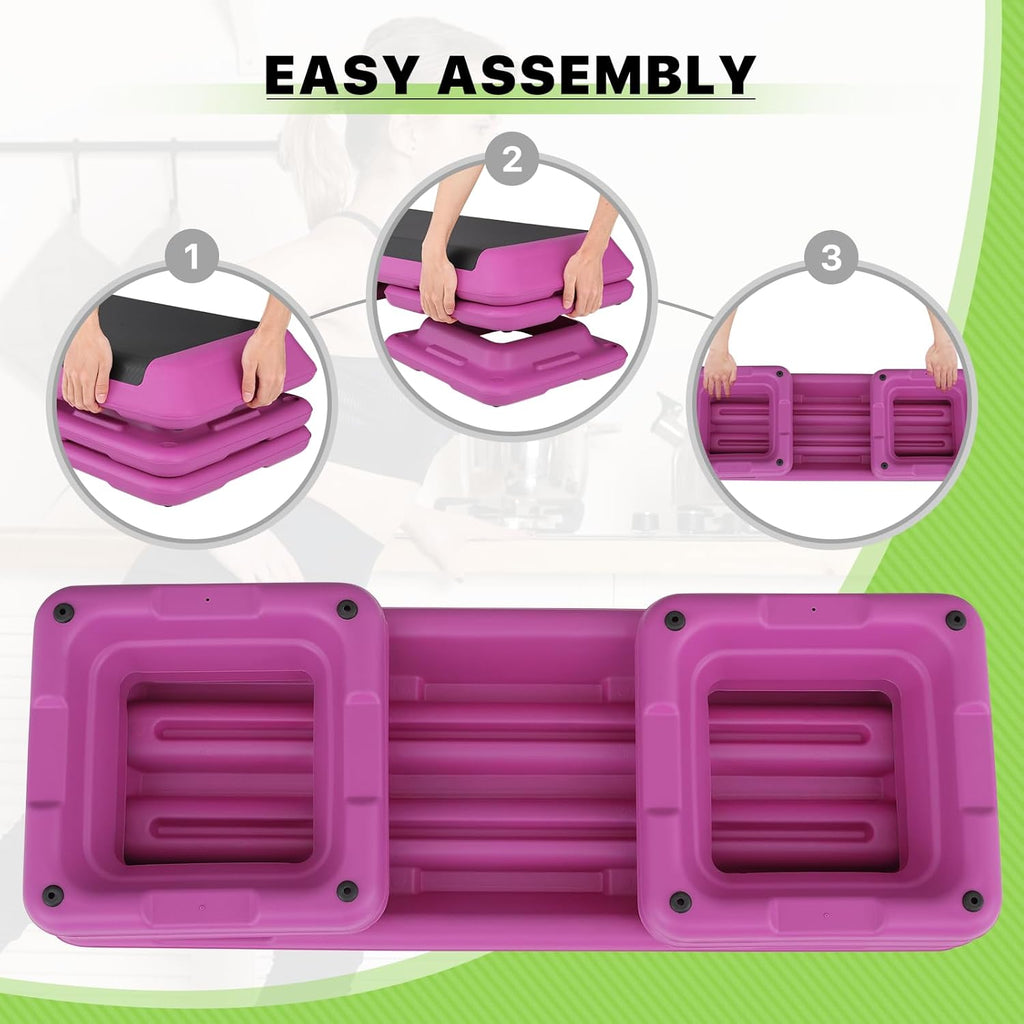 43-Inch Exercise Stepper Platform with Risers, Adjust Height 4 inch - 6 inch - 8 inch, Pink R731900