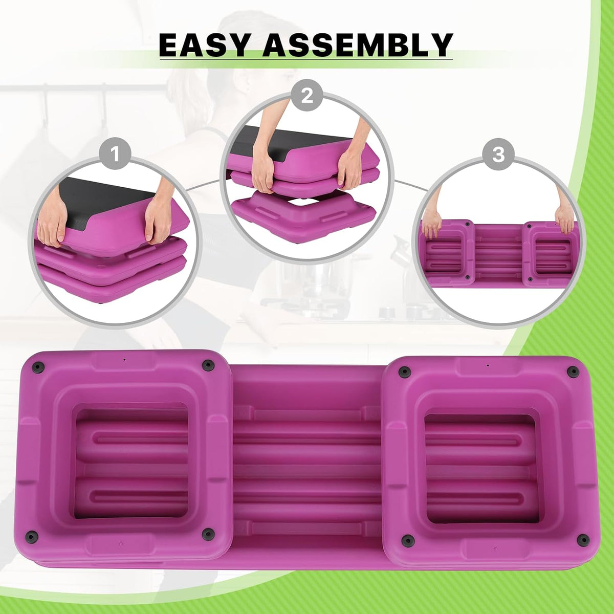 43-Inch Exercise Stepper Platform with Risers, Adjust Height 4 inch - 6 inch - 8 inch, Pink R731900