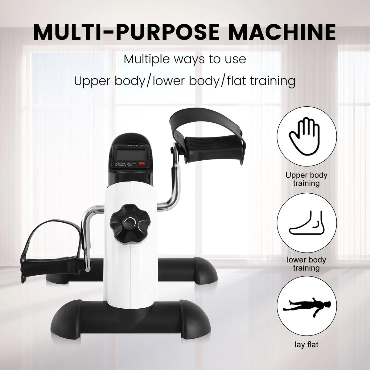 White Portable Under Desk Exercise Bike with LCD Screen V6941