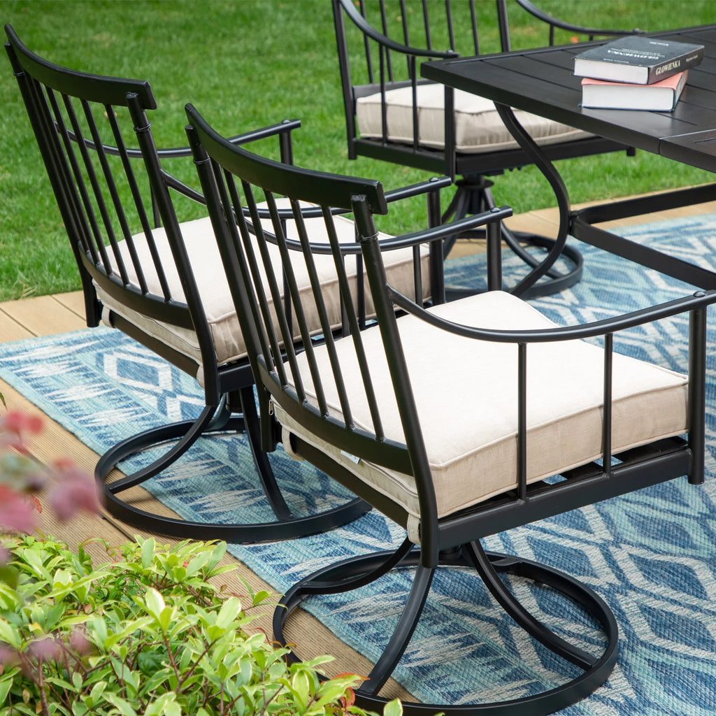 7-Piece Outdoor Dining Set with 6 Swivel Cushioned Chairs & Rectangular Table E539012