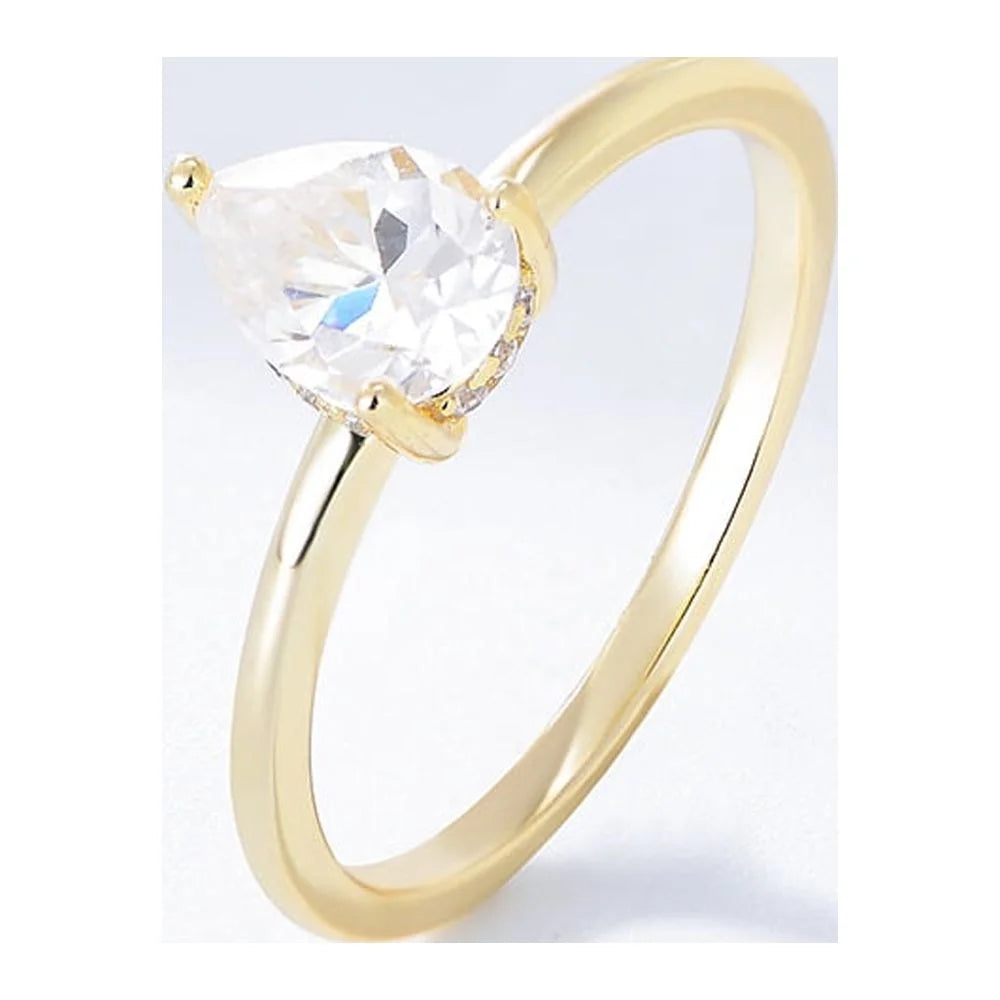 Water Drop Shaped White Zircon 14k Gold Plated 925 Sterling Silver Ring Z8264