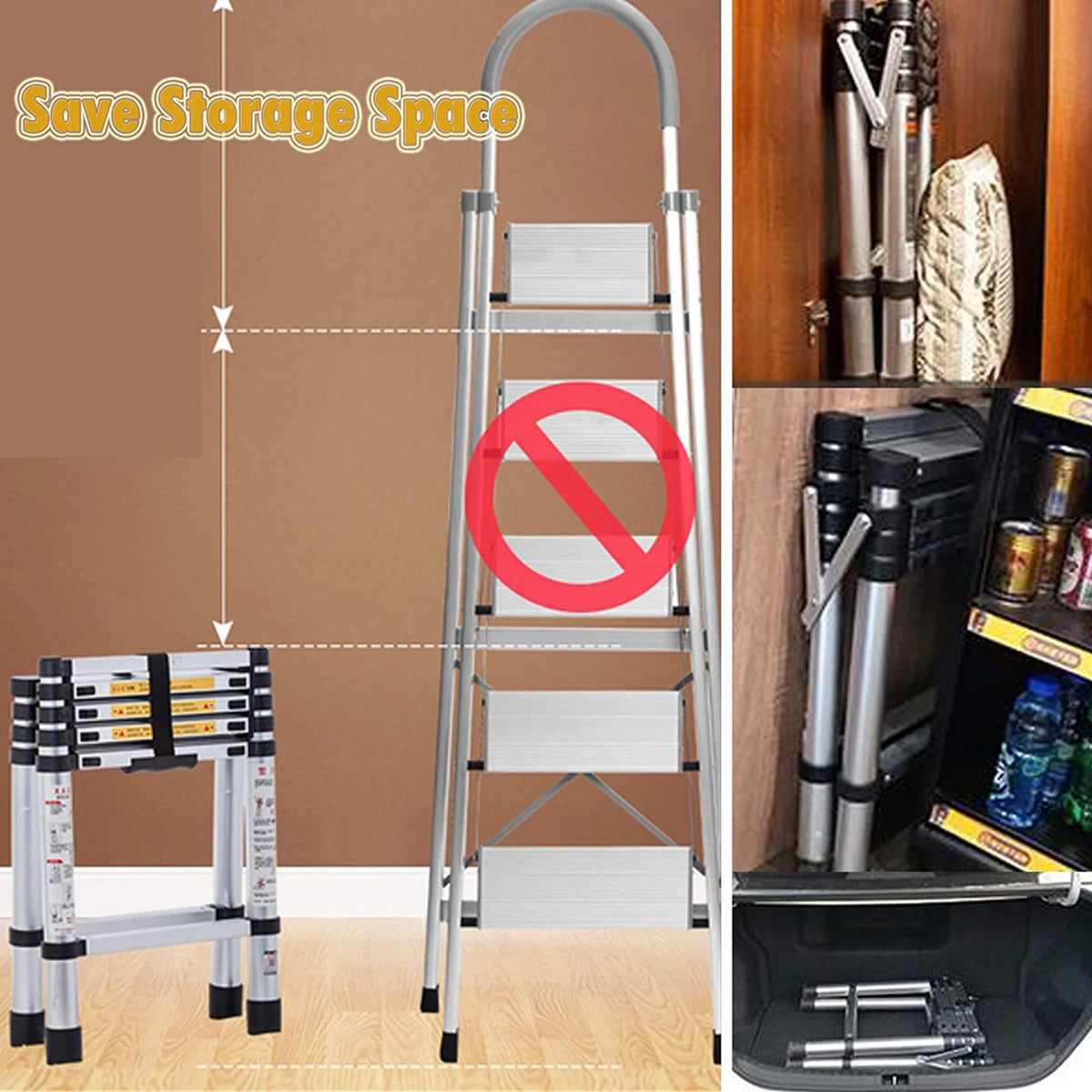6+7 Steps Aluminium 2 Ways Combination Ladder with Handrail I79739