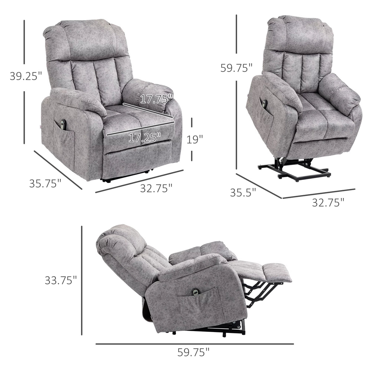 Grey Power Lift Recliner Chair with Remote Control Q742