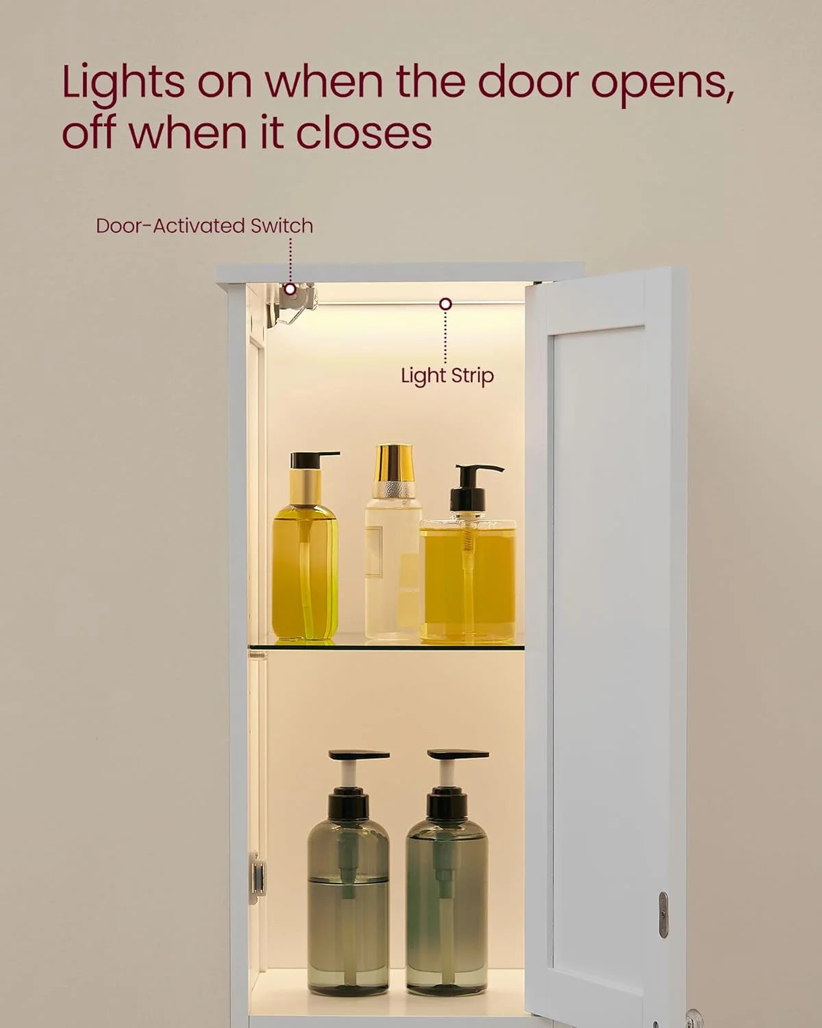 Cloud White Tall Bathroom Storage Cabinet with Adjustable Shelves V6599