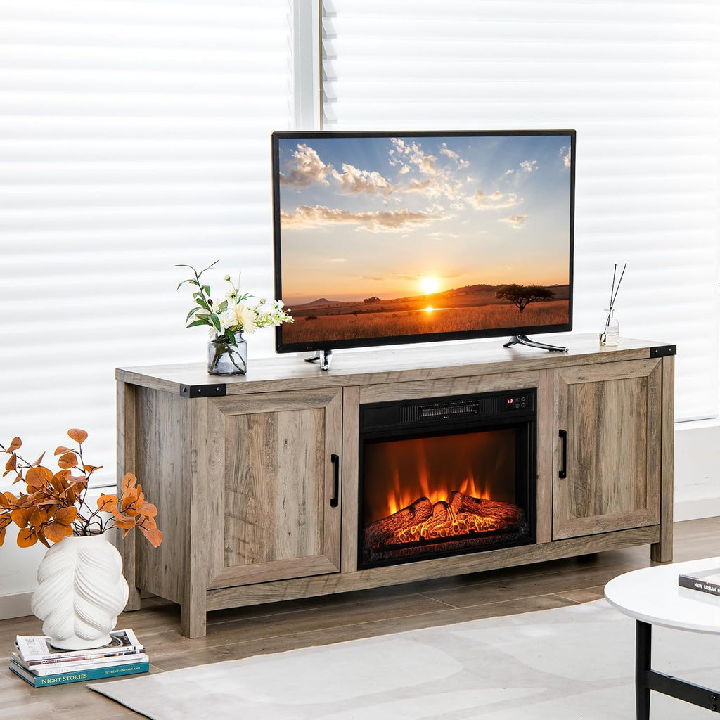 Electric Fireplace TV Stand with Storage Cabinets T9556