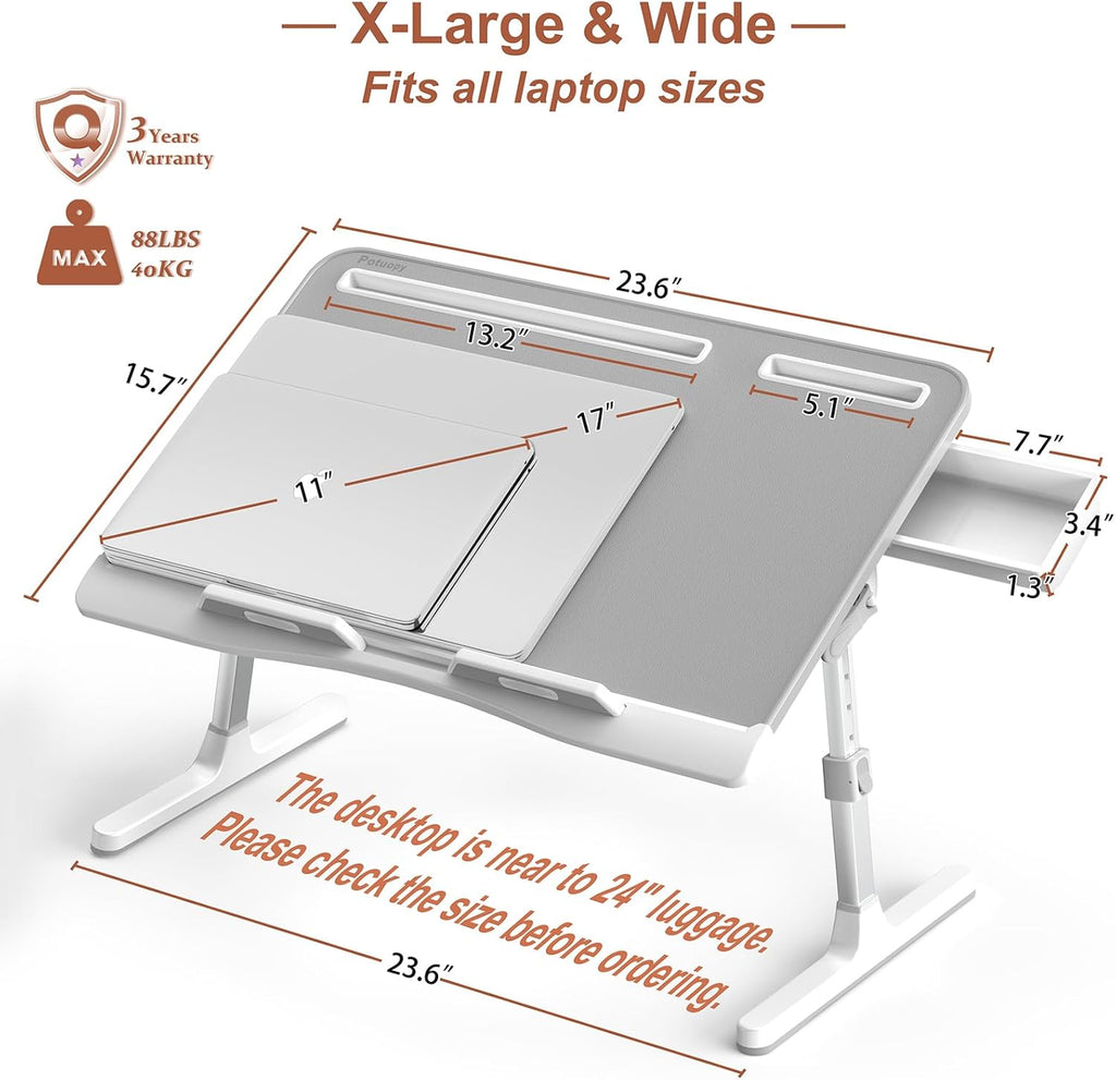 Leather Bed Desk with Removable Stopper, Foldable & Adjustable Lap Desk, Grey and Black N85089
