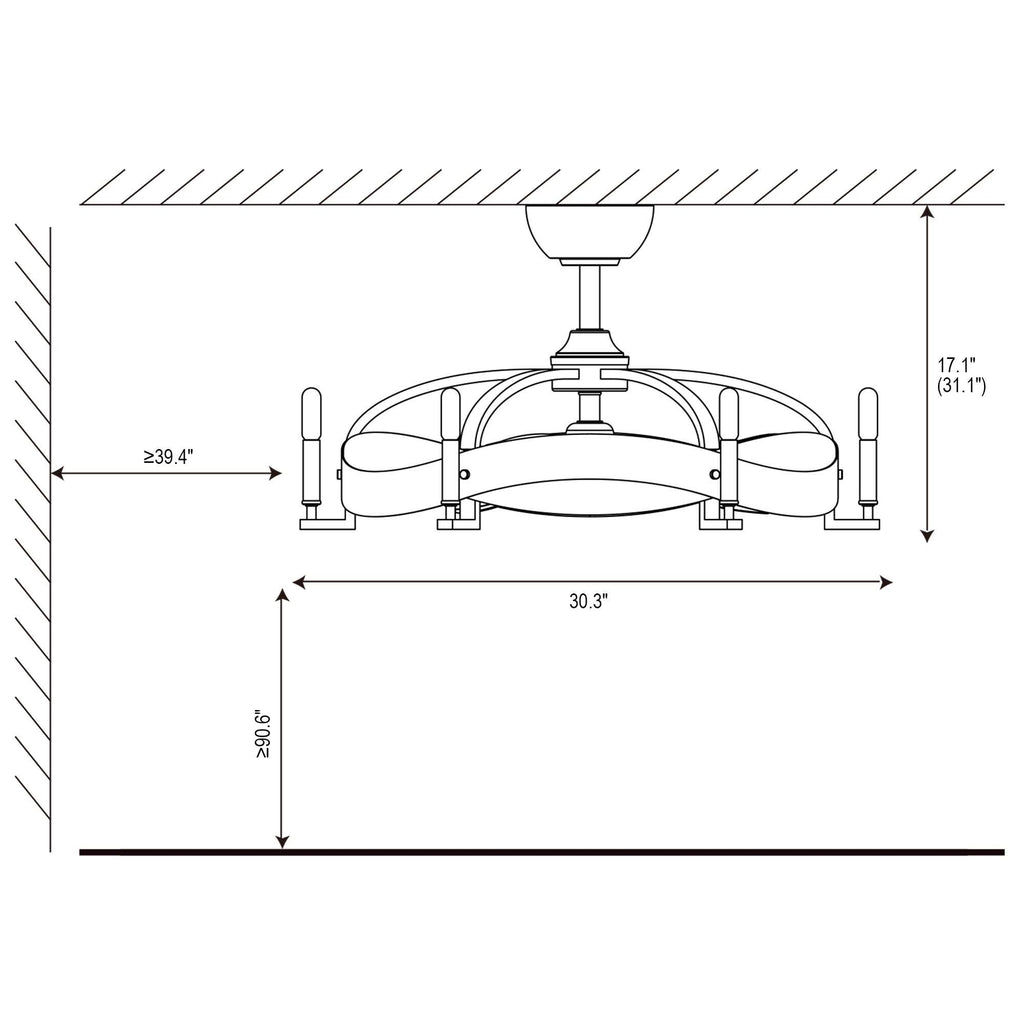 30-Inch Black 3-Blade 6-Light Ceiling Fan with Remote O525189