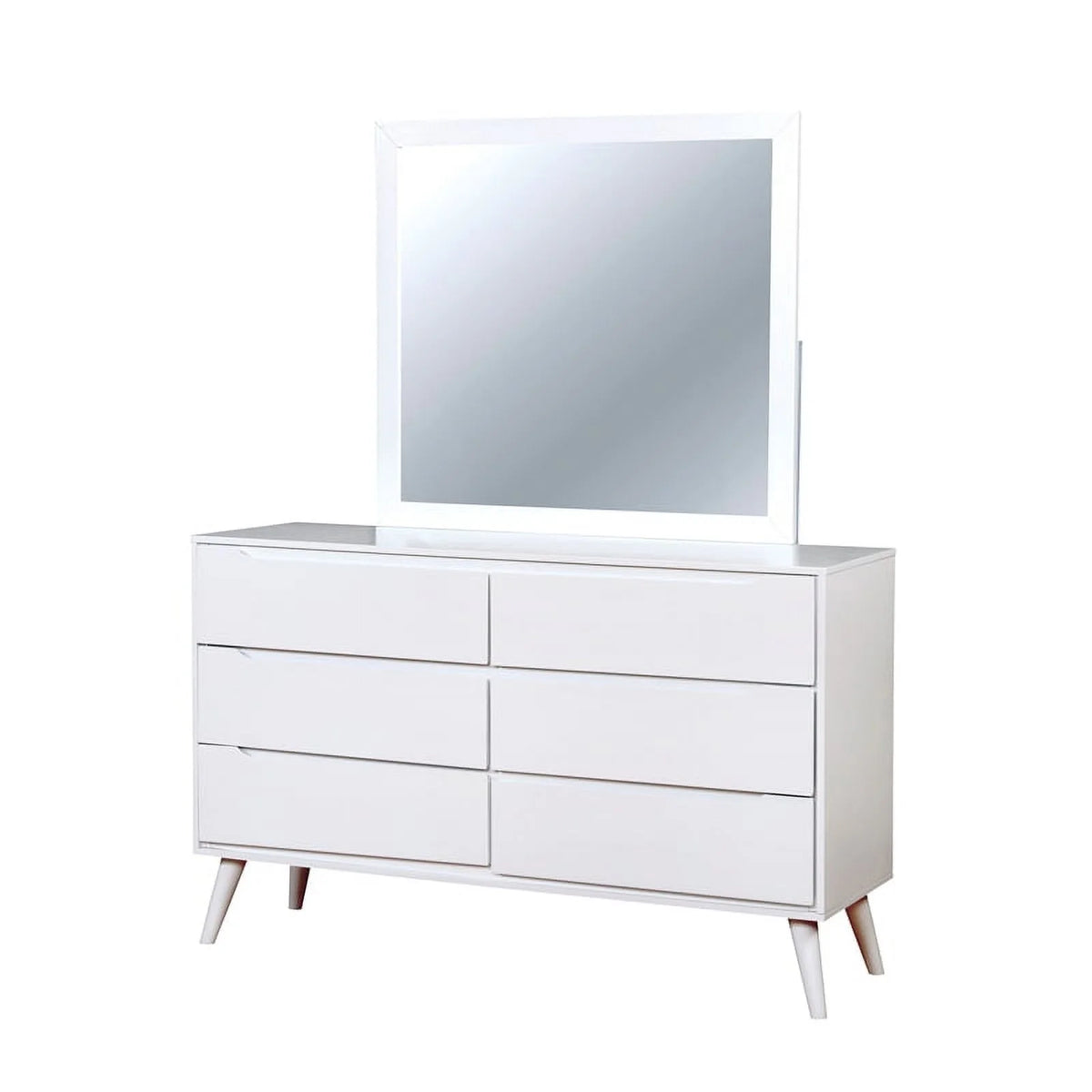 4pc Wood Bedroom Set King Nightstand Dresser Mirror White V563703