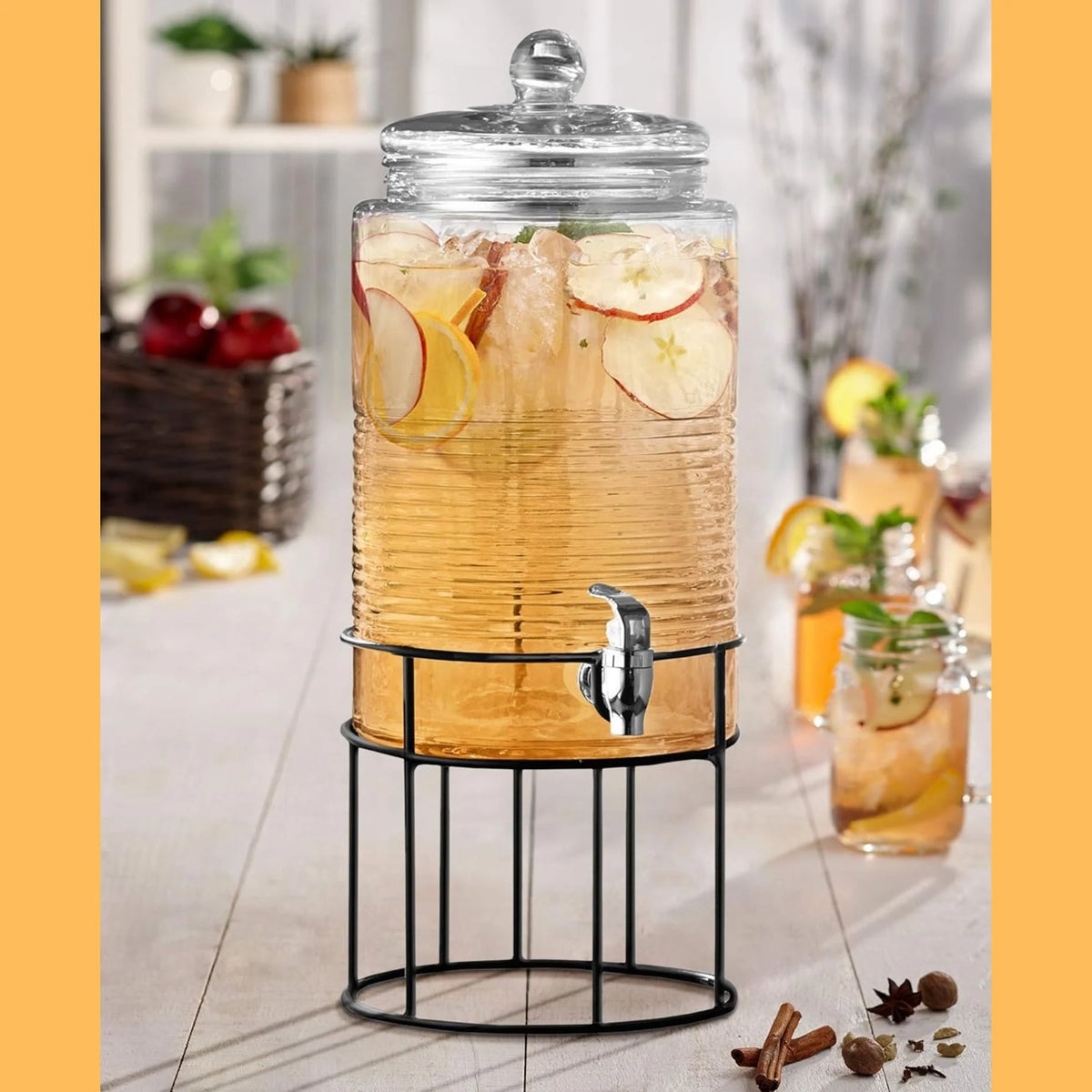 Clear Glass Drink Dispenser with Spigot and Stand D42486