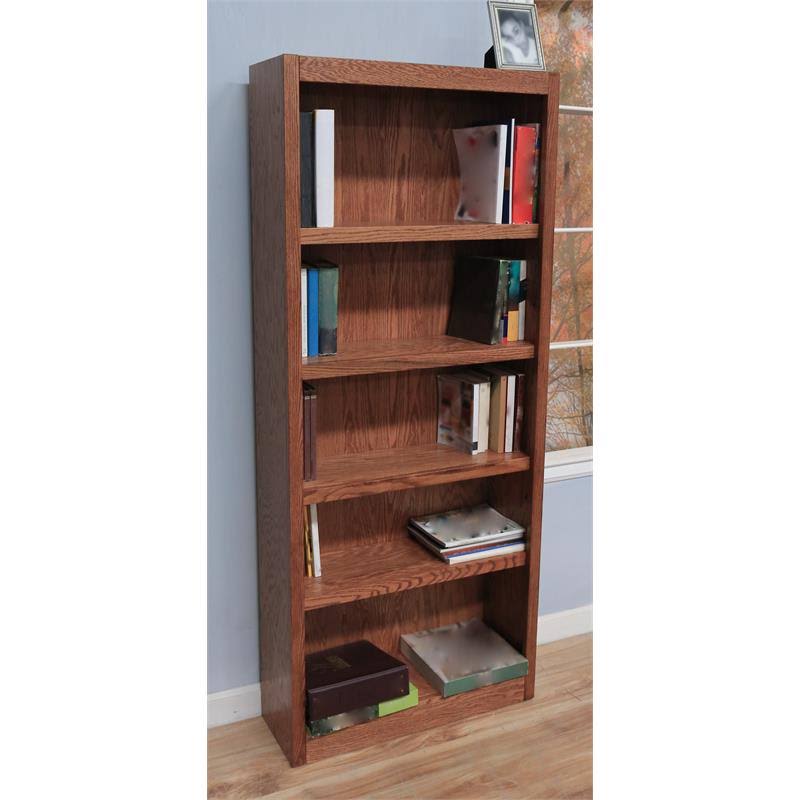 Traditional 5-Shelf Wood Bookcase in Dry Oak M951