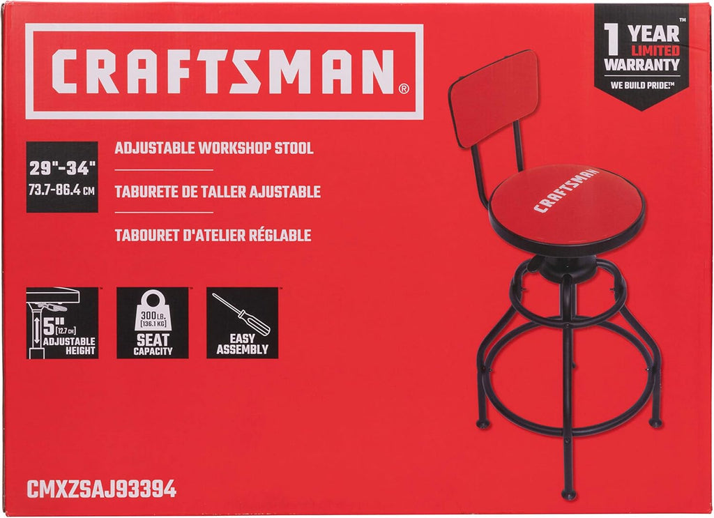 Adjustable Height Work Shop Stool, 29 to 34-inches Tall, 300-lb Capacity S955330