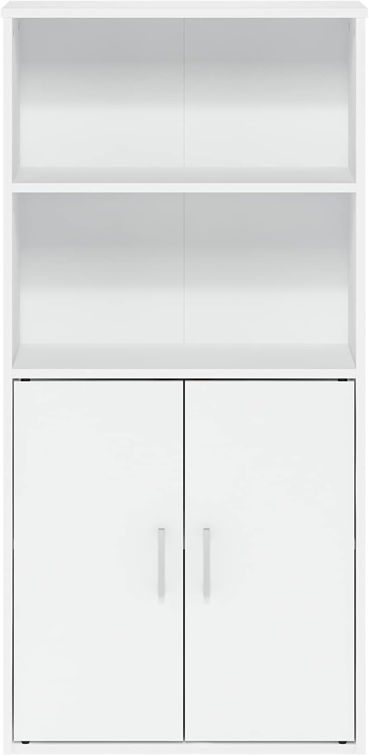 White Storage Cabinet with 2 Open Shelves and 2 Doors B258325
