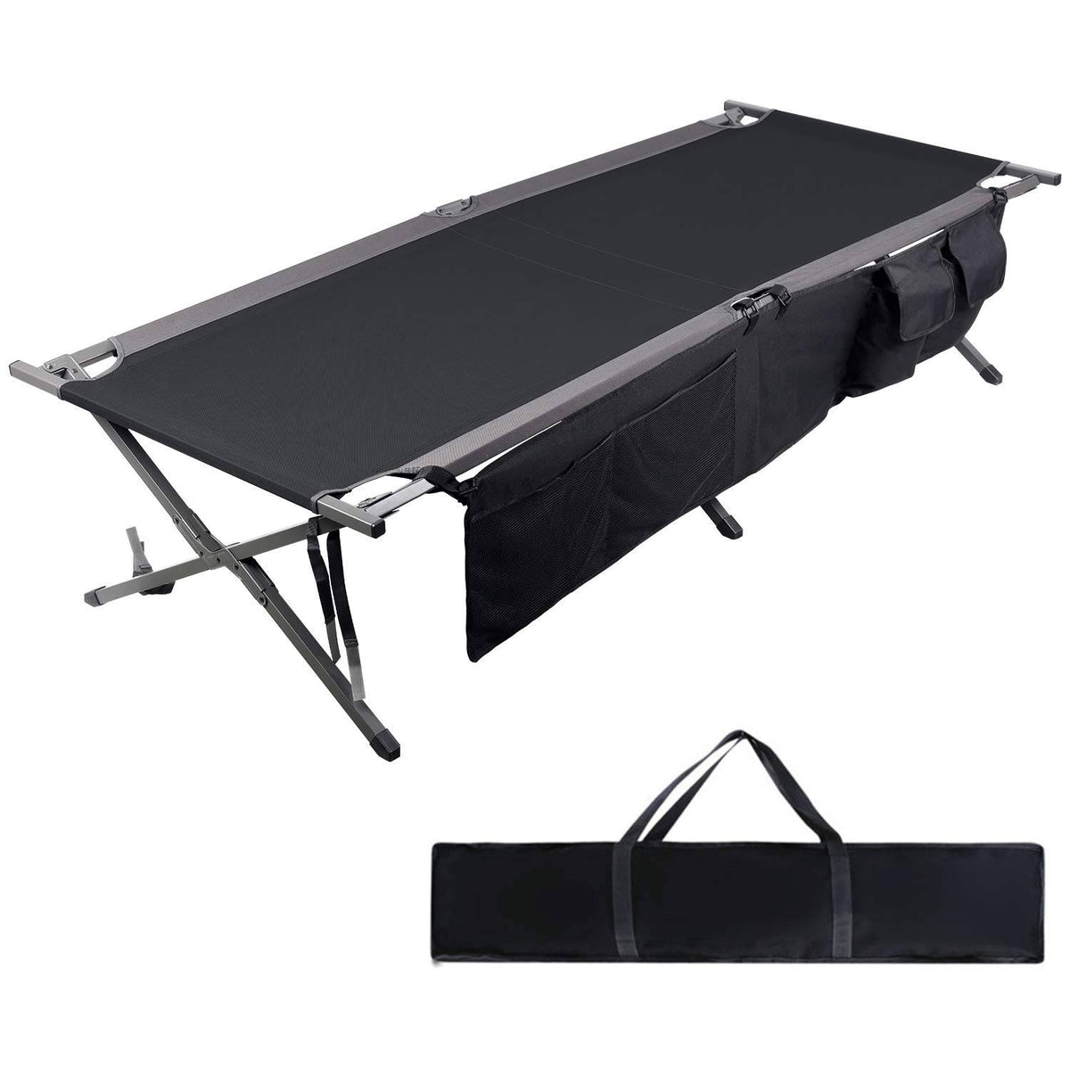 Heavy Duty Folding Portable Camping Cot, Black W907